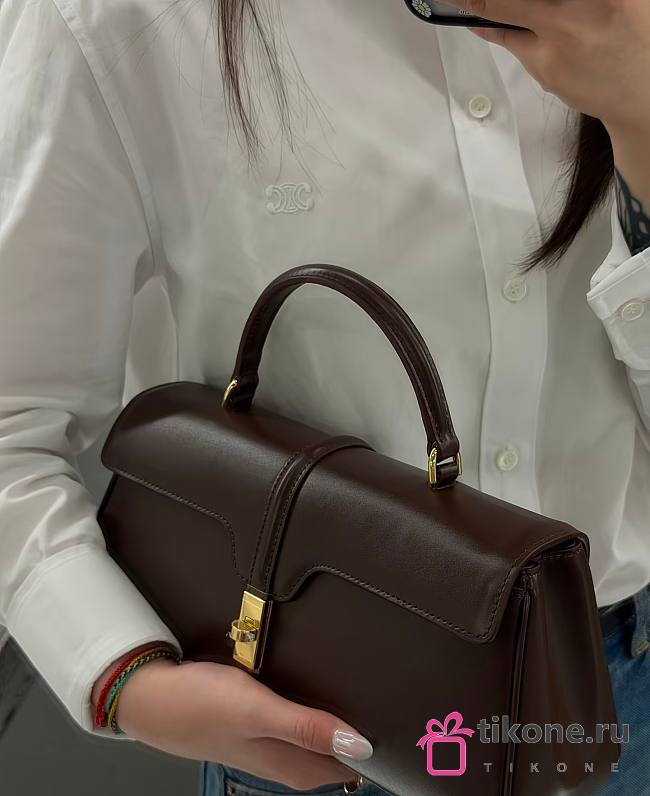 Celine Le 16 Side-To-Side In Satinated Calfskin Chestnut - 28x13x9cm - 1
