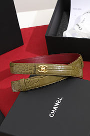 Chanel Leather Belt Crocodile Embossed Calfskin & Metal Khaki & Gold AAC406 - 3