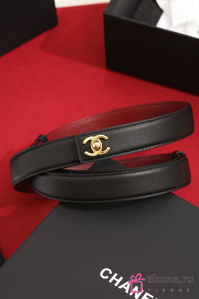 Chanel Leather Belt Calfskin & Metal Black & Gold AAC406 - 1