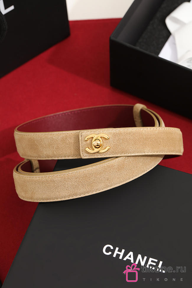 Chanel Leather Belt Suede Calfskin & Metal Dark Beige & Gold AAC406 - 1