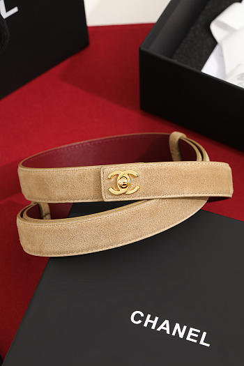 Chanel Leather Belt Suede Calfskin & Metal Dark Beige & Gold AAC406