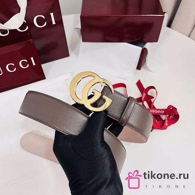 Gucci GG Marmont Wide Belt Dark Taupe Leather 4cm 863296 - 1