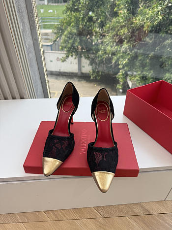 VLTN Sinead Suede And Lace Court Shoes Black/Gold 105mm
