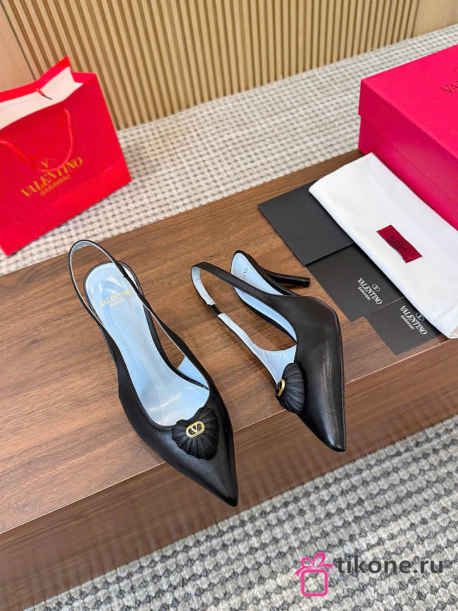VLTN Coeur Royal Slingback Pumps In Kidskin Black 75mm - 1