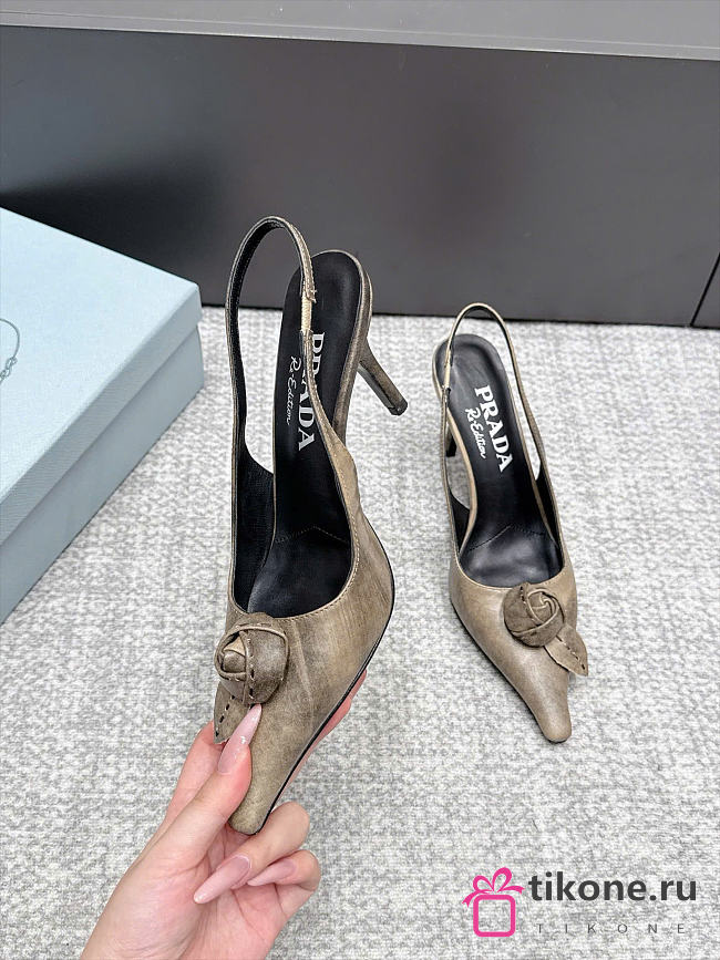 Prada Leather Slingback Pumps Dove Gray 90mm 1I713O  - 1