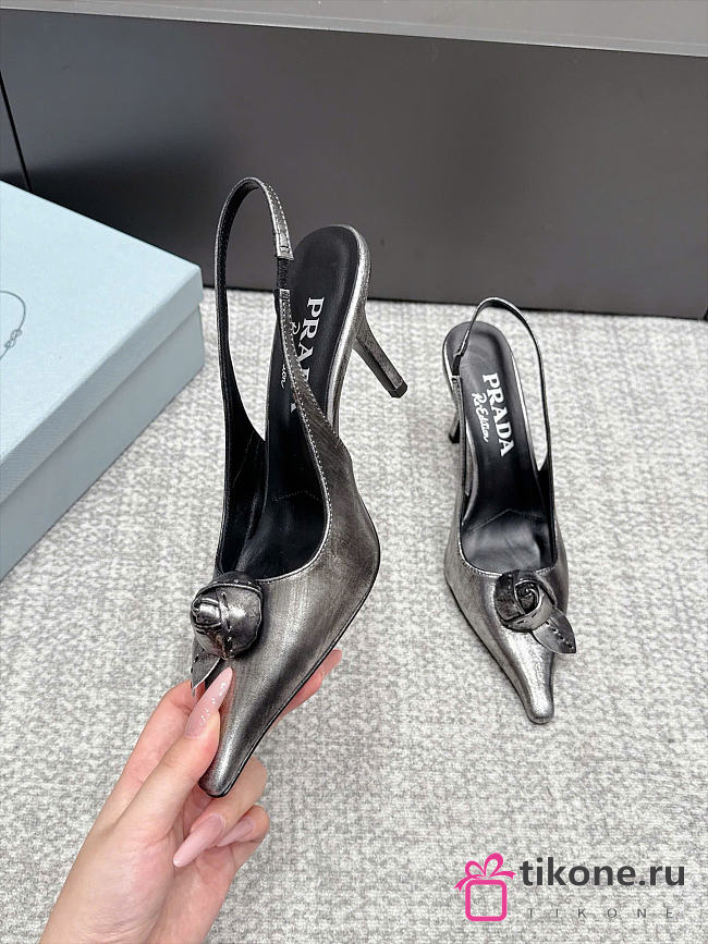 Prada Leather Slingback Pumps White/Black 90mm 1I713O  - 1