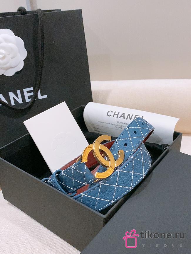 Chanel Leather Belt Calfskin & Metal Dark Blue & Gold AAC405 - 1