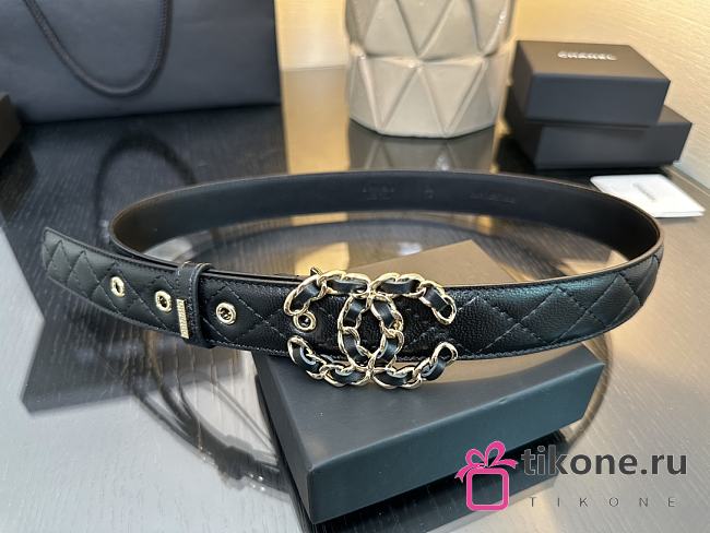Chanel Leather Belt Calfskin & Gold-Tone Metal Black A73463 - 1