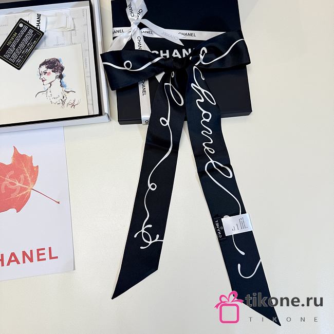 Chanel Slim Bandeau Silk Twill, Sort & Ecru  - 1