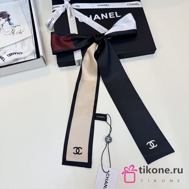 Chanel Slim Bandeau Silk Twill, Black, Burgundy, White & Beige - 160x6cm - 1