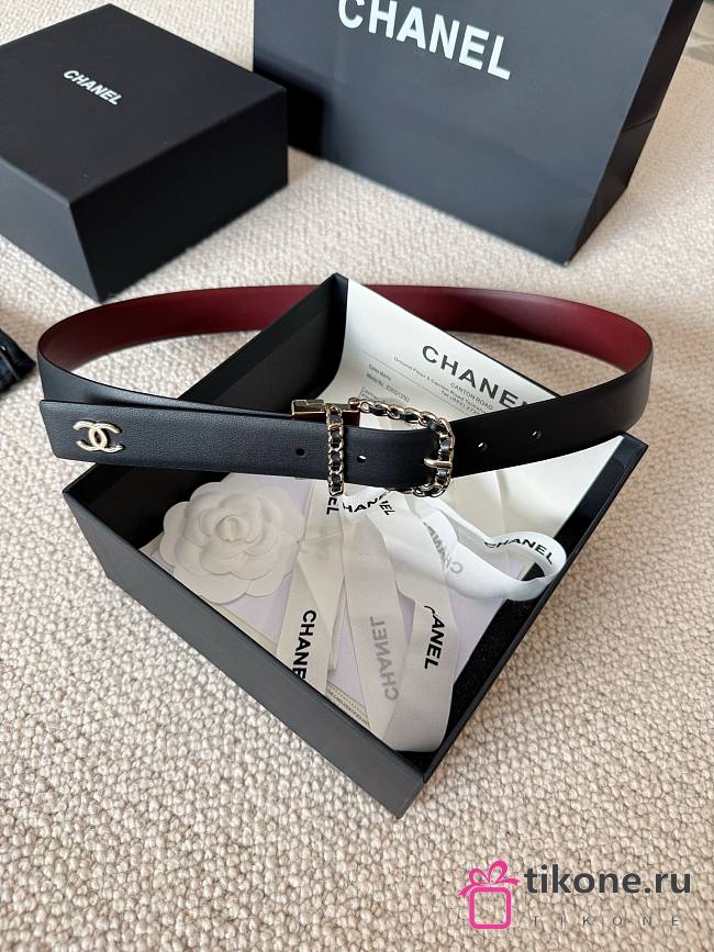 Chanel Leather Belt Calfskin & Metal Black, Burgundy & Gold 3cm - 1