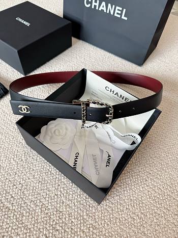 Chanel Leather Belt Calfskin & Metal Black, Burgundy & Gold 3cm