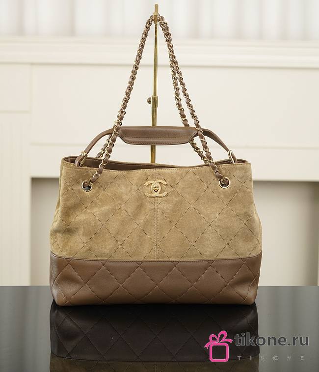 Chanel Small Shopping Bag Suede Calfskin, Shiny Lambskin & Gold-Tone Metal Beige - 36x24x14cm - 1