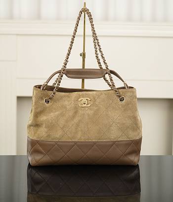 Chanel Small Shopping Bag Suede Calfskin, Shiny Lambskin & Gold-Tone Metal Beige - 36x24x14cm
