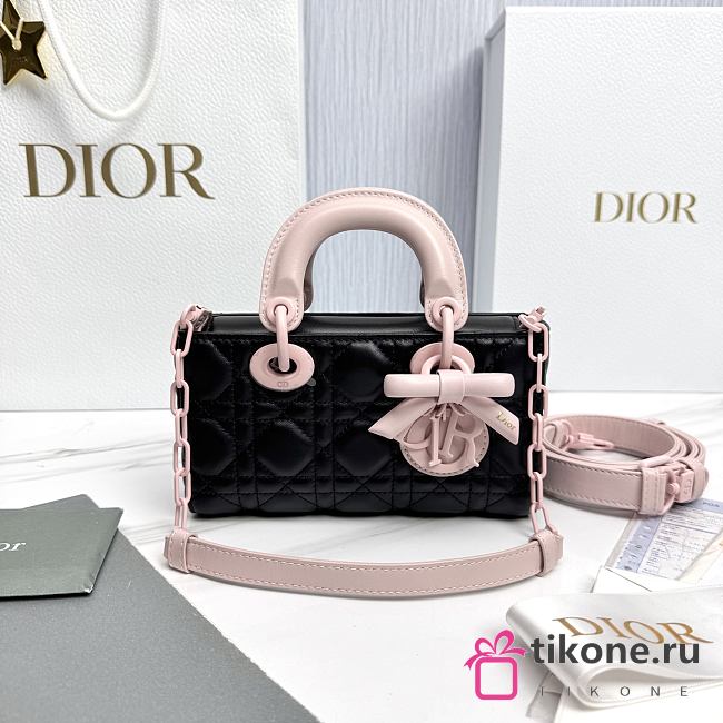Dior Mini Lady D-Joy Bag Black and Soupir Pink Cannage Lambskin - 19x10.5x5.5cm - 1