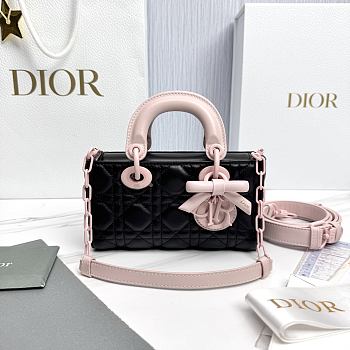 Dior Mini Lady D-Joy Bag Black and Soupir Pink Cannage Lambskin - 19x10.5x5.5cm