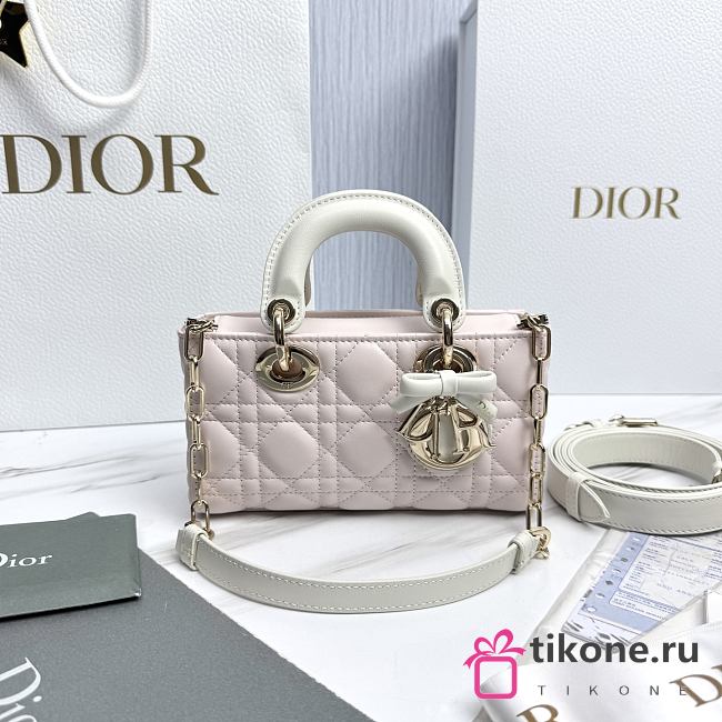 Dior Mini Lady D-Joy Bag Two-Tone Ballet Pink and Latte Cannage Lambskin - 19x10.5x5.5cm - 1