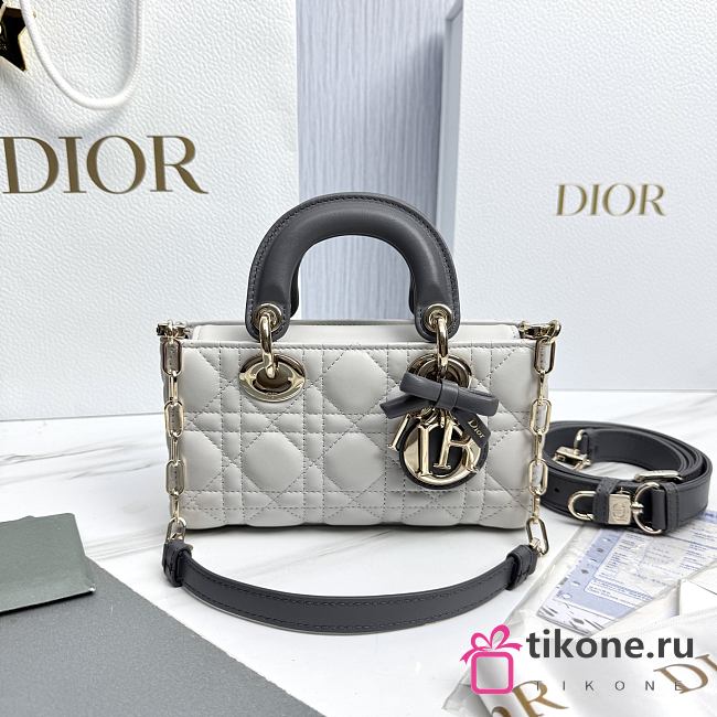Dior Mini Lady D-Joy Bag Two-Tone Gris Pietro and Gris Flanelle Cannage Lambskin - 19x10.5x5.5cm - 1