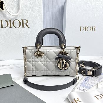 Dior Mini Lady D-Joy Bag Two-Tone Gris Pietro and Gris Flanelle Cannage Lambskin - 19x10.5x5.5cm