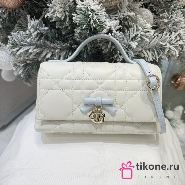 Dior Qixi My Tender Dior Top Handle Mini Bag Two-Tone Latte and Ice Blue Macrocannage Lambskin - 21x11.5x7cm - 1