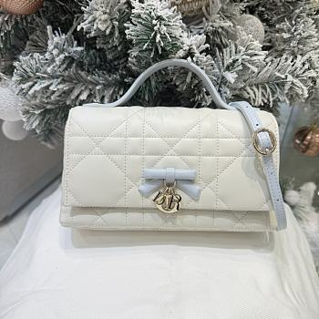 Dior Qixi My Tender Dior Top Handle Mini Bag Two-Tone Latte and Ice Blue Macrocannage Lambskin - 21x11.5x7cm