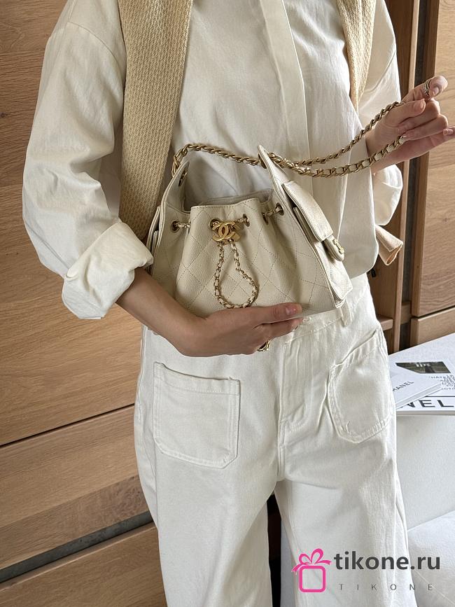 Chanel 25 Mini Handbag Grained Calfskin & Gold Tone Metal Light Beige - 22x20x12.5cm - 1