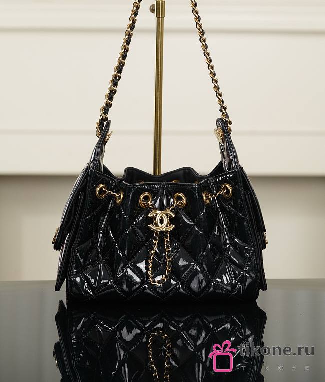 Chanel 25 Mini Handbag Patent Calfskin & Gold Tone Metal Black - 22x20x12.5cm - 1