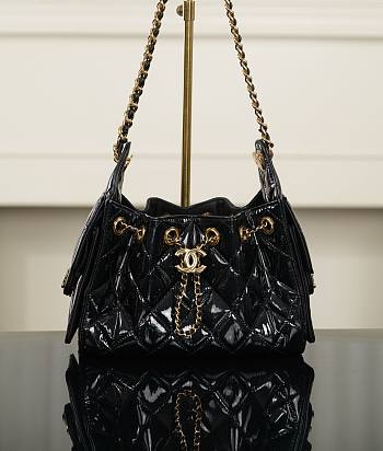 Chanel 25 Mini Handbag Patent Calfskin & Gold Tone Metal Black - 22x20x12.5cm