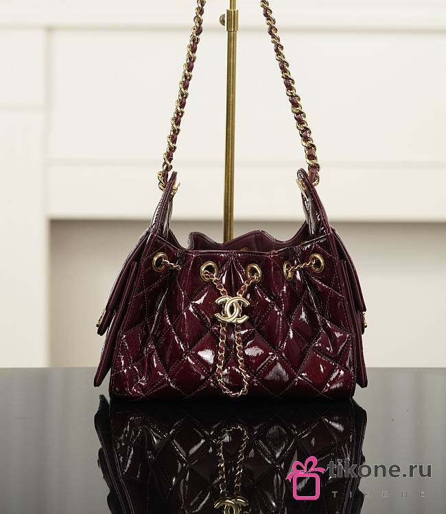 Chanel 25 Mini Handbag Patent Calfskin & Gold Tone Metal Burgundy - 22x20x12.5cm - 1