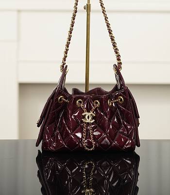 Chanel 25 Mini Handbag Patent Calfskin & Gold Tone Metal Burgundy - 22x20x12.5cm