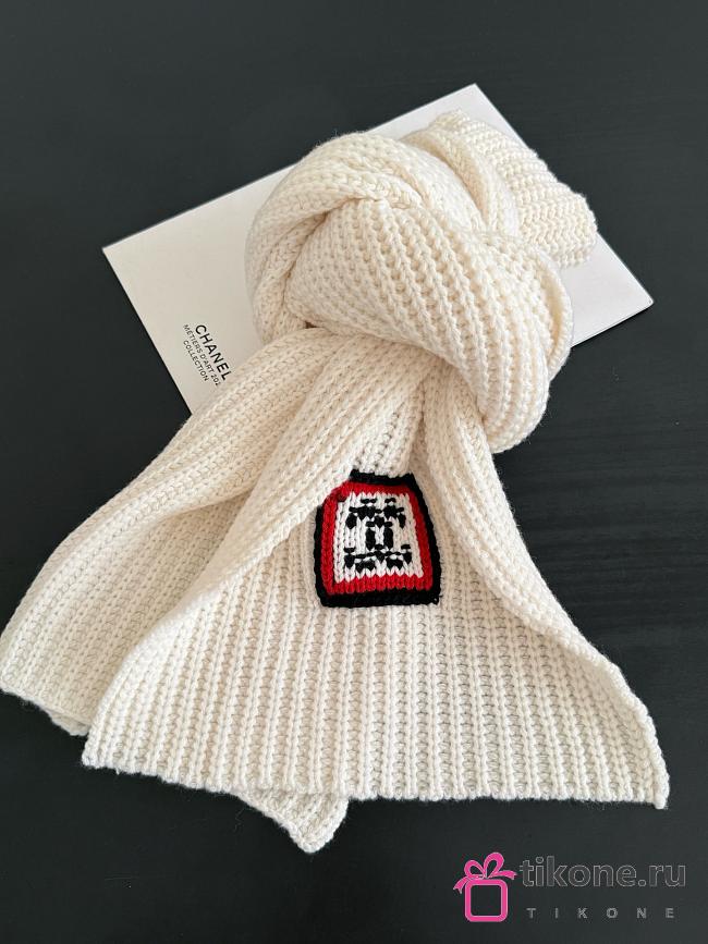 Chanel Logo Knit Cashmere Scarf White - 1
