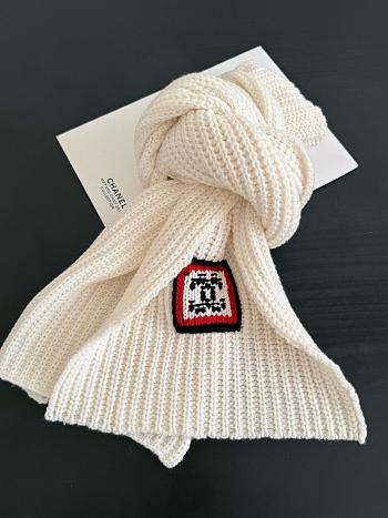 Chanel Logo Knit Cashmere Scarf White