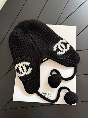 Chanel Cashmere CC Chapka Hat Black and Ecru