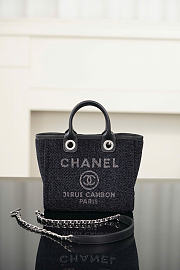 Chanel Mini Shopping Bag Canvas & Silver-Tone Metal Black - 19.5x17x9cm - 3