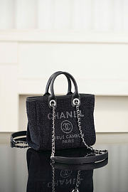 Chanel Mini Shopping Bag Canvas & Silver-Tone Metal Black - 19.5x17x9cm - 2