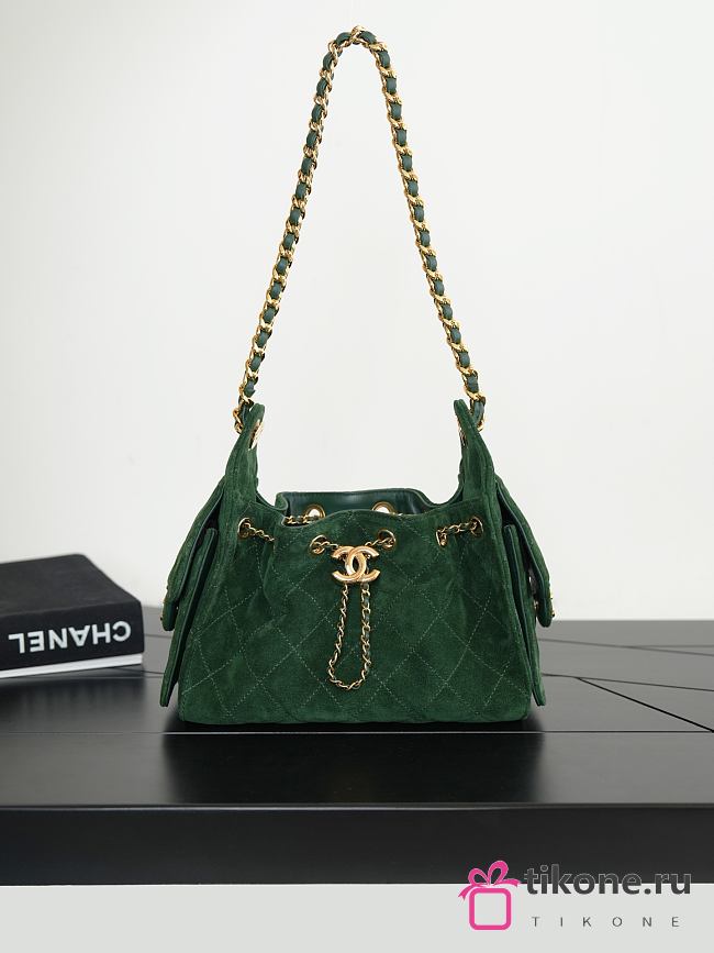 Chanel 25 Small Handbag Suede Calfskin & Gold Metal Green AS5293 - 30x26x14cm - 1