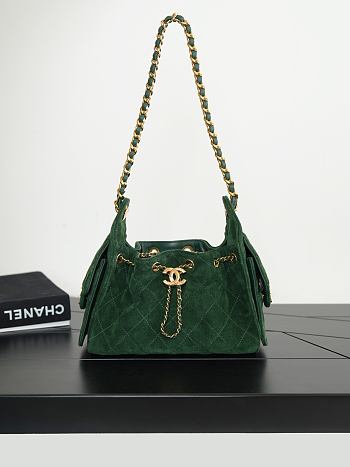 Chanel 25 Small Handbag Suede Calfskin & Gold Metal Green AS5293 - 30x26x14cm