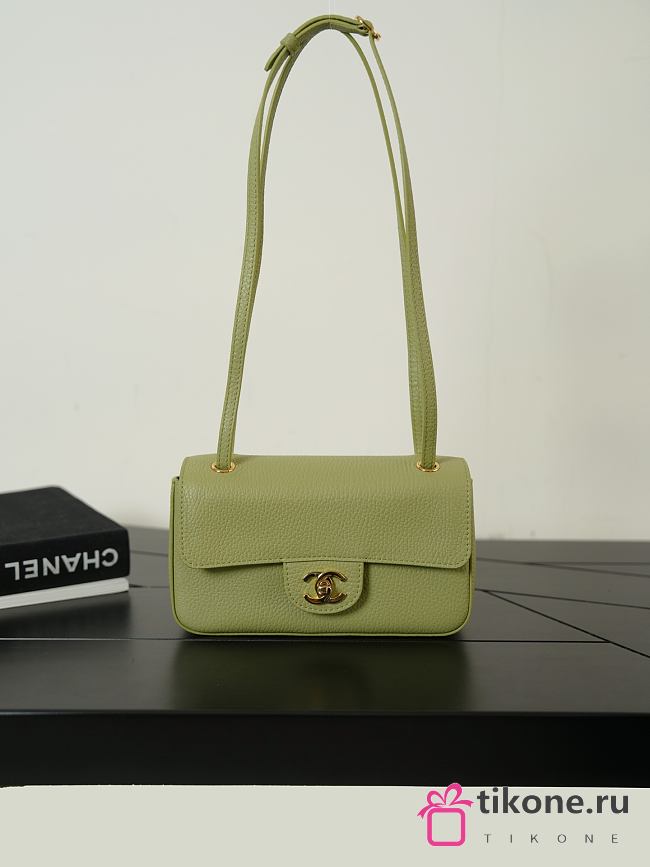 Chanel Mini Flap Bag Grained Calfskin & Gold-Tone Metal Avocado Green AS6573 - 13x20x6cm - 1