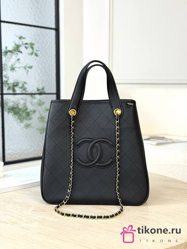Chanel Small Shopping Bag Calfskin & Gold-Tone Metal Black - 36x30x17cm - 1