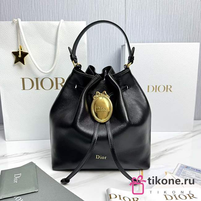 Dior Médaillon Bucket Bag Black Smooth Calfskin - 27x24x12.5cm - 1