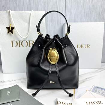 Dior Médaillon Bucket Bag Black Smooth Calfskin - 27x24x12.5cm