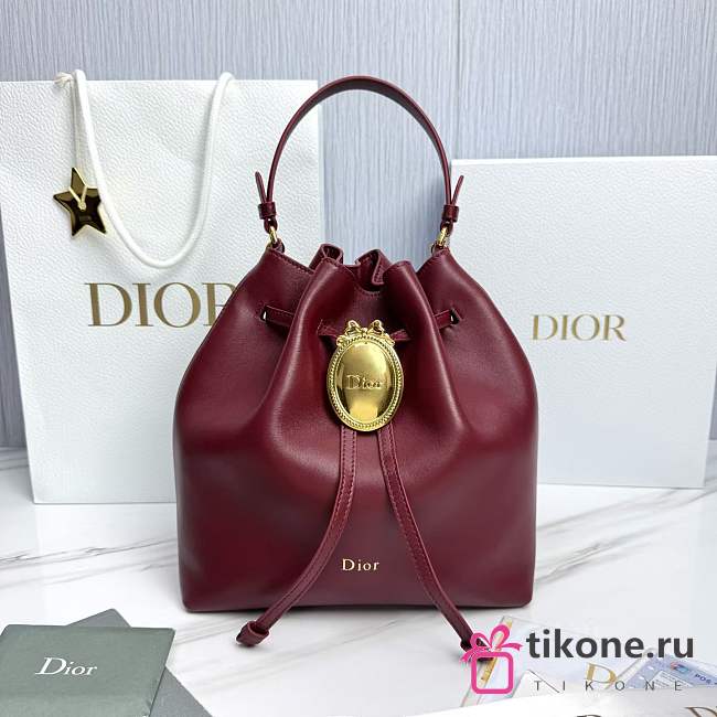 Dior Médaillon Bucket Bag Red Smooth Calfskin - 27x24x12.5cm - 1