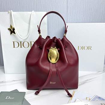 Dior Médaillon Bucket Bag Red Smooth Calfskin - 27x24x12.5cm