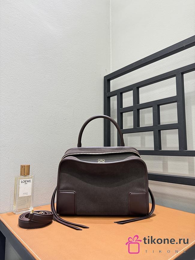 Loewe Medium Amazona 180 Bag in Suede Dark Chestnut - 28x11x22.5cm - 1