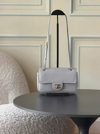 Chanel Mini Flap Bag Grained Calfskin & Gold-Tone Metal Gray AS6573 - 13x20x6cm