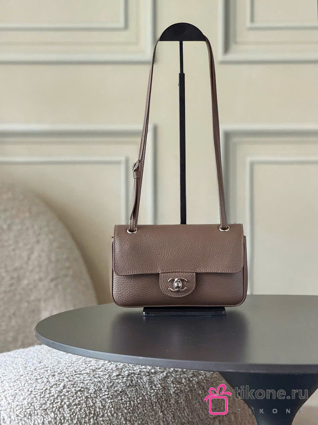 Chanel Mini Flap Bag Grained Calfskin & Silver-Tone Metal Taupe AS6573 - 13x20x6cm - 1