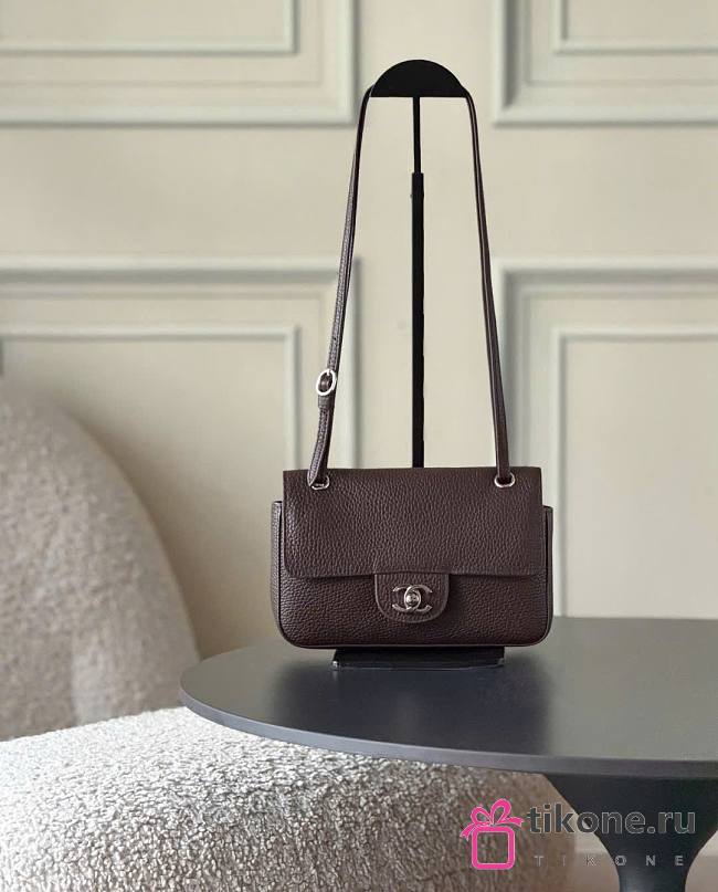 Chanel Mini Flap Bag Grained Calfskin & Silver-Tone Metal Chocolate AS6573 - 13x20x6cm - 1