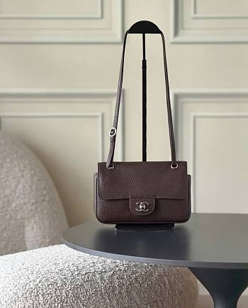 Chanel Mini Flap Bag Grained Calfskin & Silver-Tone Metal Chocolate AS6573 - 13x20x6cm