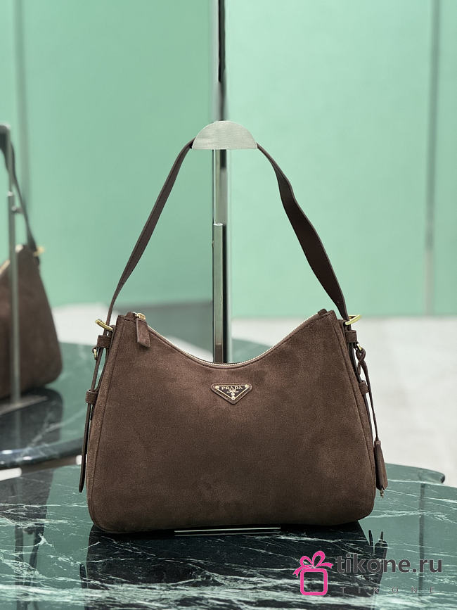 Prada Aimée Medium Suede Shoulder Bag Dark Brown 1BC301 - 31x23.5x11cm - 1