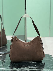 Prada Aimée Medium Suede Shoulder Bag Dark Brown 1BC301 - 31x23.5x11cm - 1